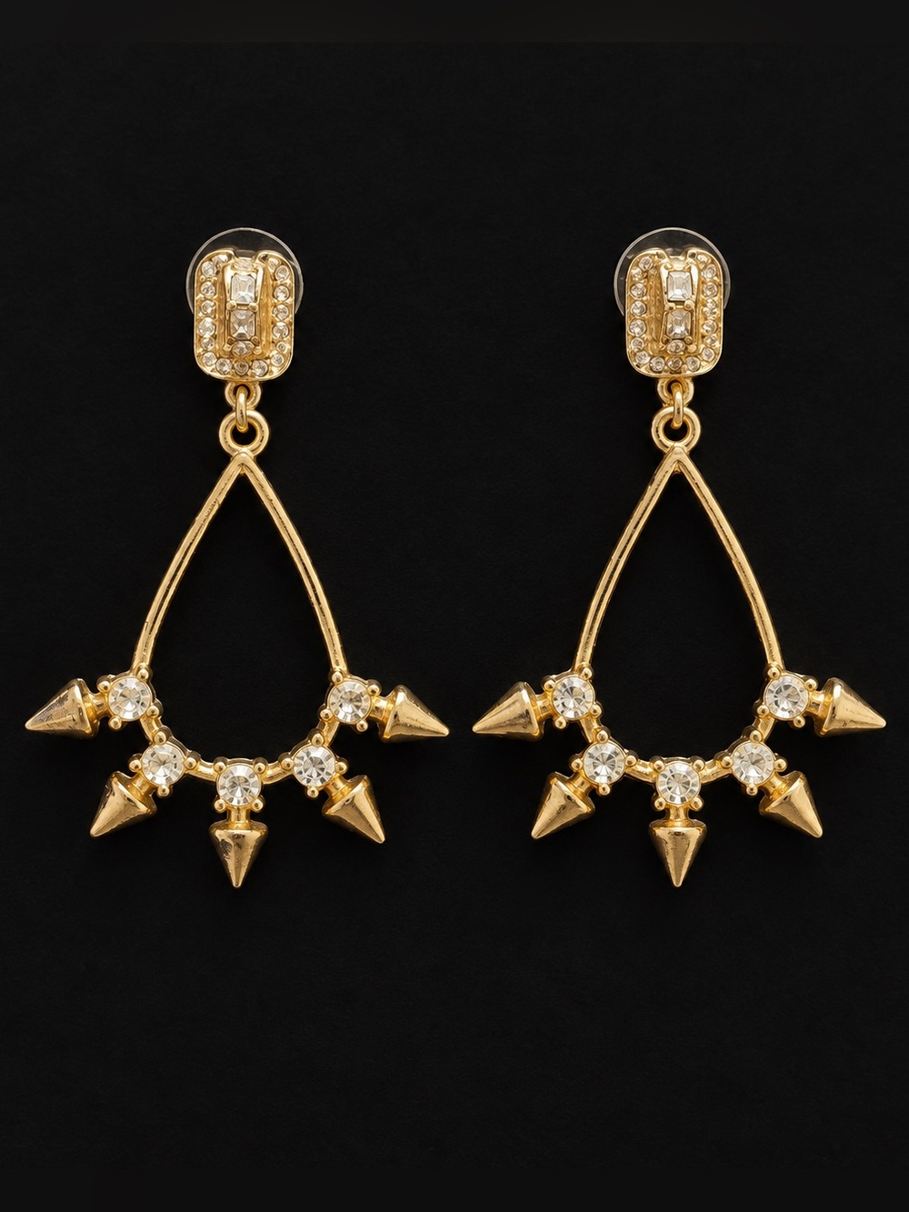 Brand New Gold-Tone Rhinestone Spike Dangle Earrings